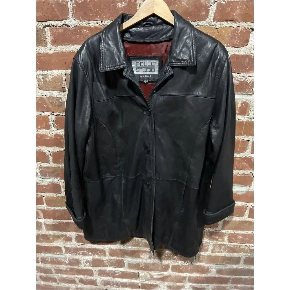 Leather Jacket Women’s Wilsons Y2K XL Black Pelle Studio Button Up Mid Length